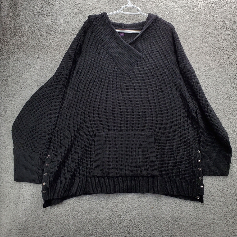 Roaman's Women's Plus Size 3X 30/32 Thermal Hoodie Sweater Black